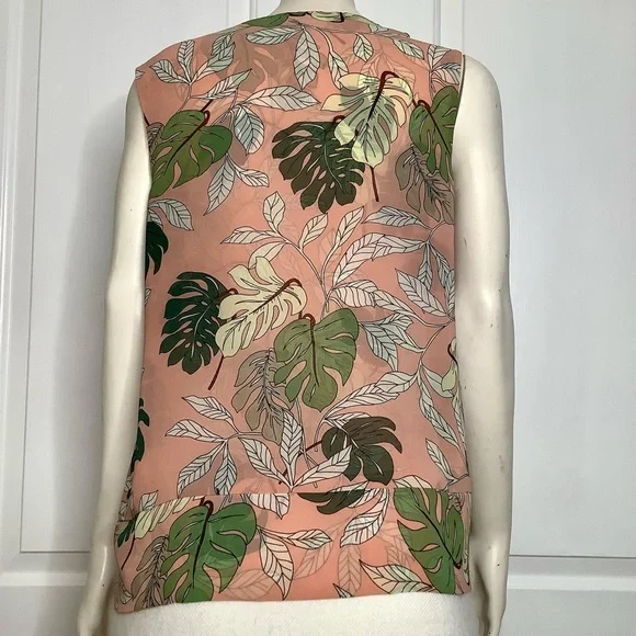 CABI 53511  Melon & Green Tropical Sleeveless Blouse V-Neck Or Snap Up To Round - Picture 9 of 15